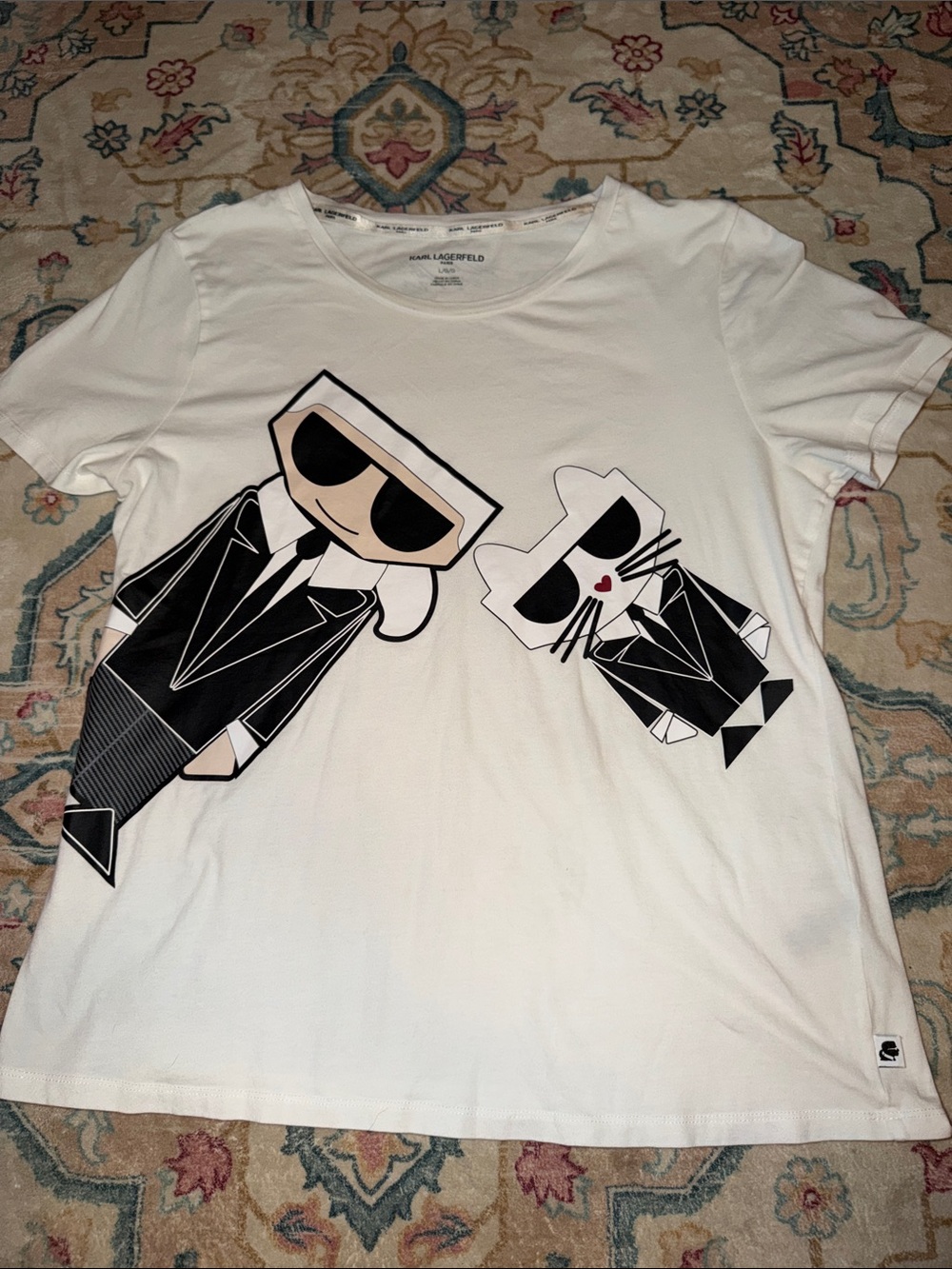 Karl Lagerfeld White Tee with Black Script Logo - Picture 2 of 6
